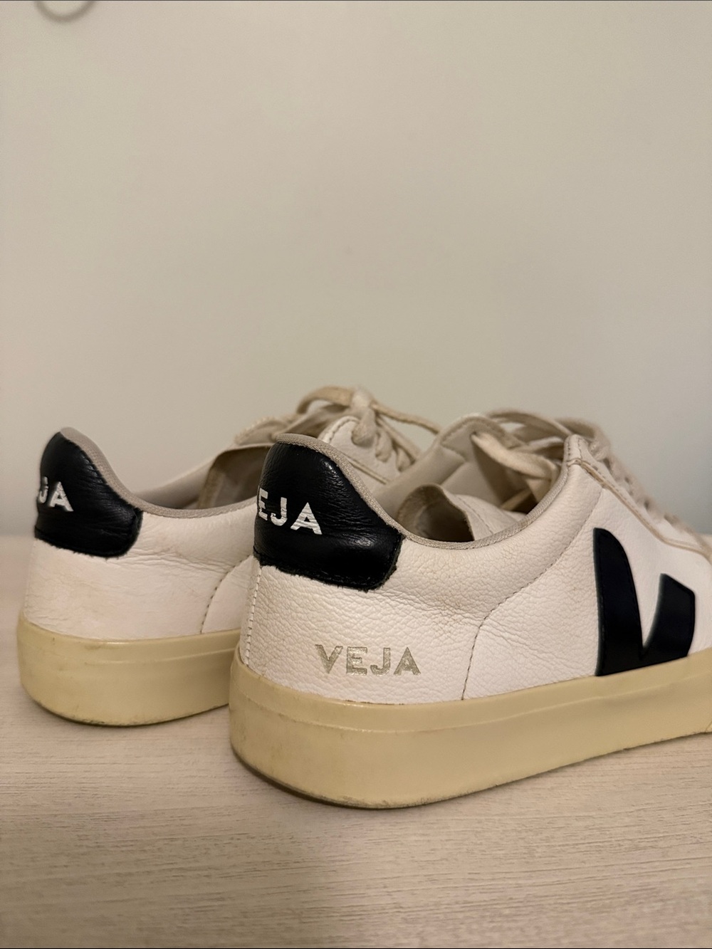 Veja White Leather V-10 Sneakers with Black V Logo - Picture 2 of 6